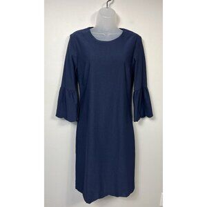 J McLaughlin Dress Women 2 Navy Blue Elle Dress Long Sleeve Scallop 3/4 Sleeve
